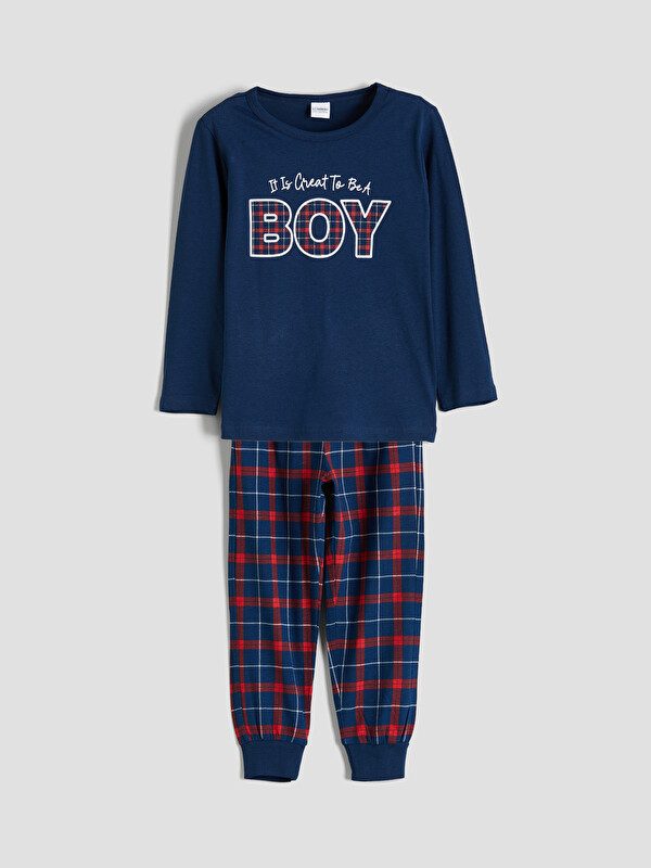 LCW Kids Rundhalsausschnitt Bedrucktes Pyjama-Set für Jungen Vater-Sohn-Kombination