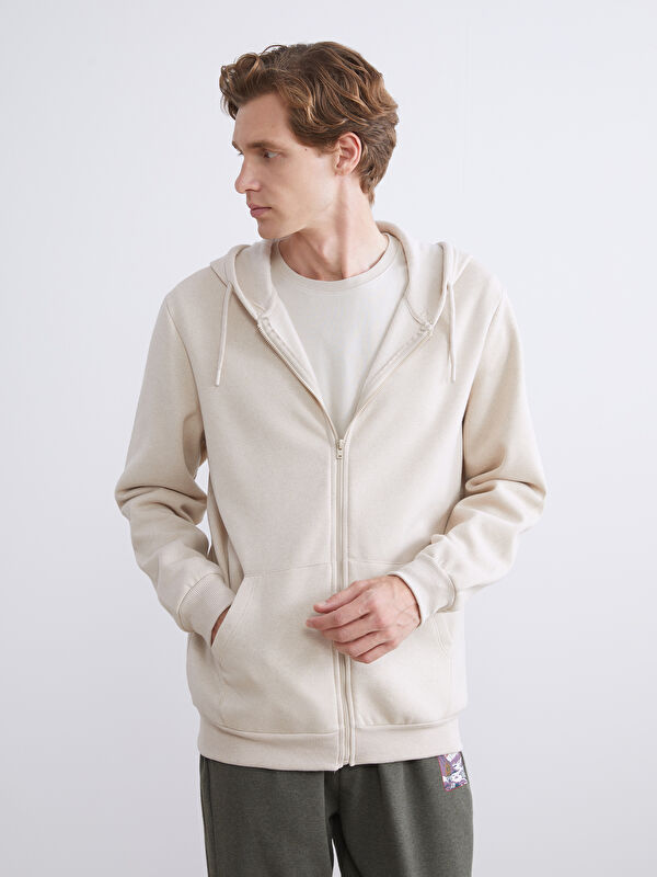 LCW ECO Kapüşonlu Uzun Kollu Erkek Fermuarlı Sweatshirt