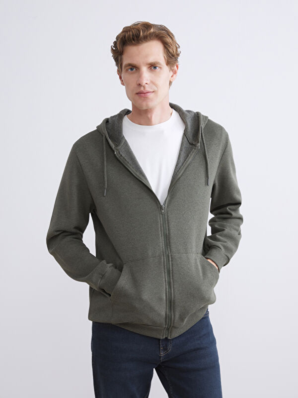 LCW ECO Kapüşonlu Uzun Kollu Erkek Fermuarlı Sweatshirt