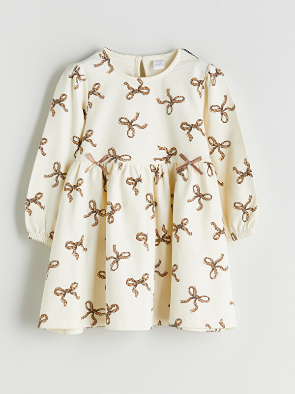 LCW Kids Crew Neck Bow Patterned Girls' Dress