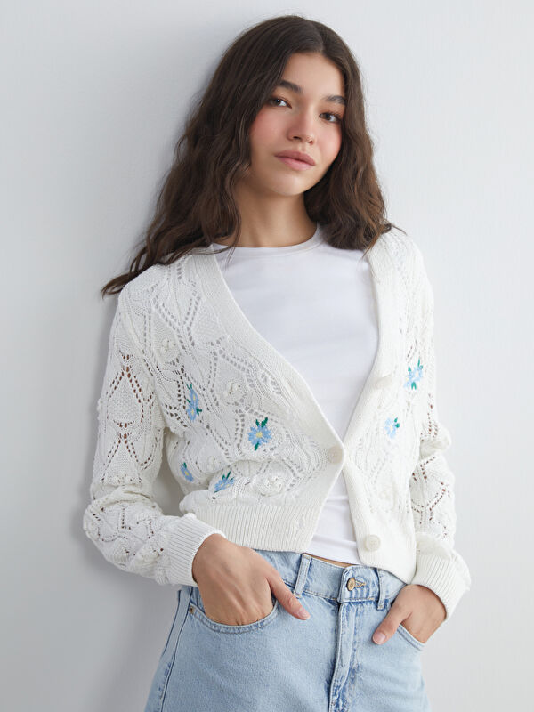 XSIDE V-Neck Hole-Knitted Women's Knitwear Cardigan - W5FF16Z8-R9J