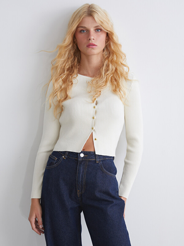 な　1204040 XSIDE Crew Neck Women's Knitwear Cardigan - W5FF41Z8-YKU - LC Waikiki