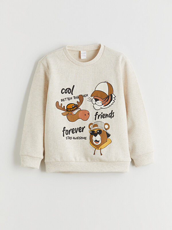 LCW Kids Bisiklet Yaka Baskılı Erkek Çocuk Kalın Sweatshirt