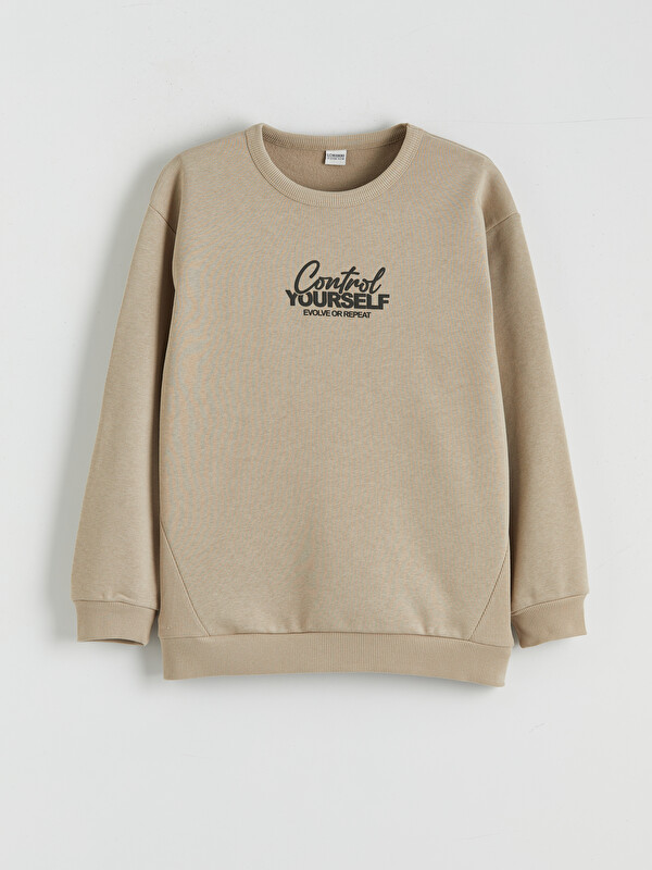 LCW Kids Bisiklet Yaka Baskılı Erkek Çocuk Kalın Sweatshirt