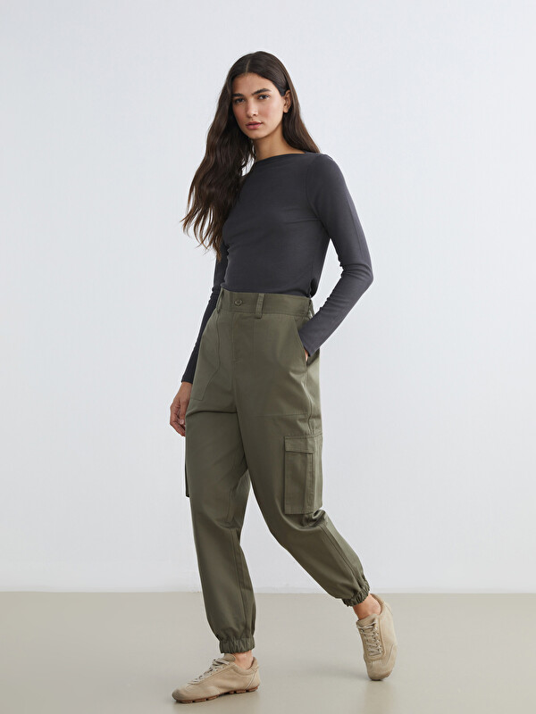 LCW ECO Beli Lastikli Gabardin Kadın Jogger Pantolon