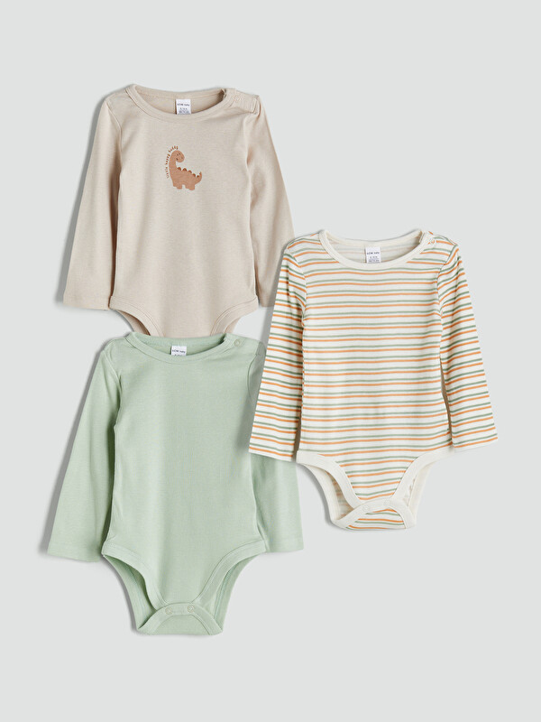 LCW baby Bisiklet Yaka Erkek Bebek Çıtçıtlı Body 3'lü