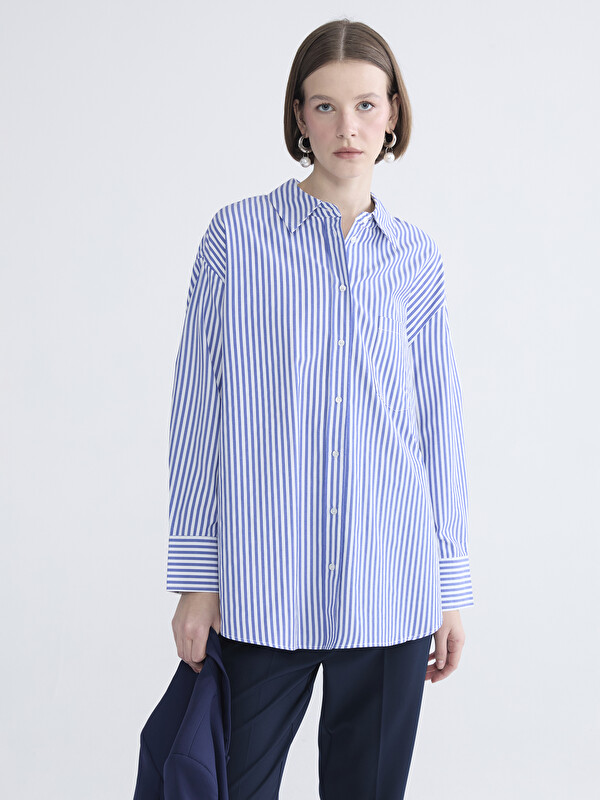 LCW ECO Çizgili Oversize Poplin Kadın Gömlek