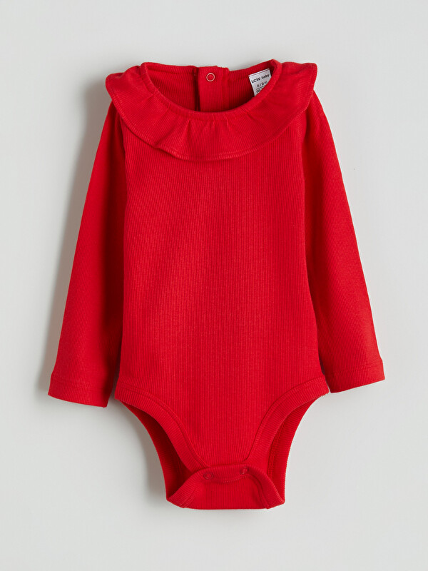 LCW baby Bisiklet Yaka Uzun Kollu Kız Bebek Çıtçıtlı Body