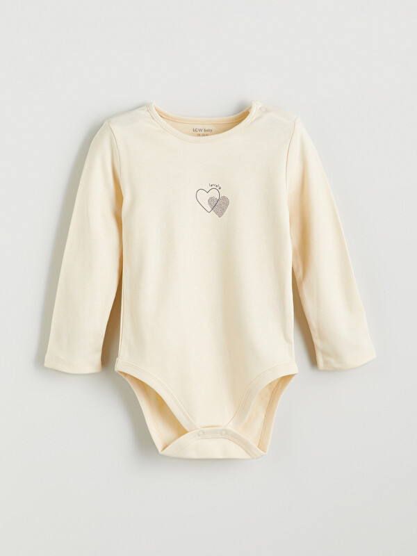 LCW baby Bisiklet Yaka Baskılı Kız Bebek Çıtçıtlı Body