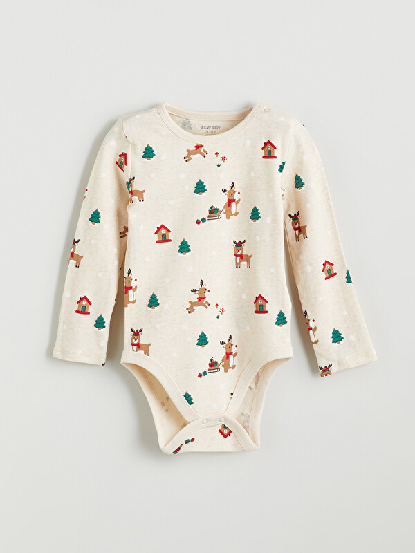 LCW baby Bisiklet Yaka Yılbaşı Temalı Erkek Bebek Çıtçıtlı Body