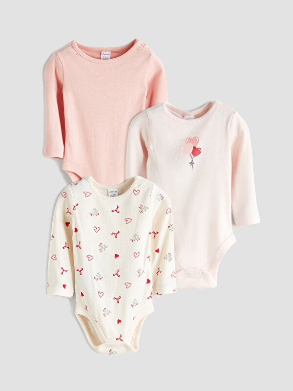 LCW baby Baskılı Kız Bebek Çıtçıtlı Body 3'lü