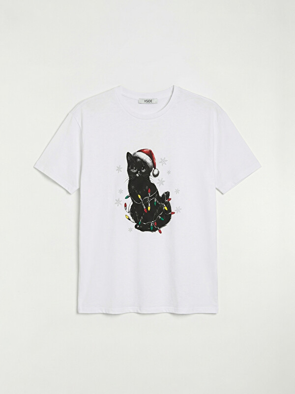 XSIDE Crew Neck New Year Themed Printed Women's T-Shirt