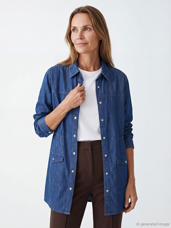 LCW Grace Collared Neck Women's Denim Tunic