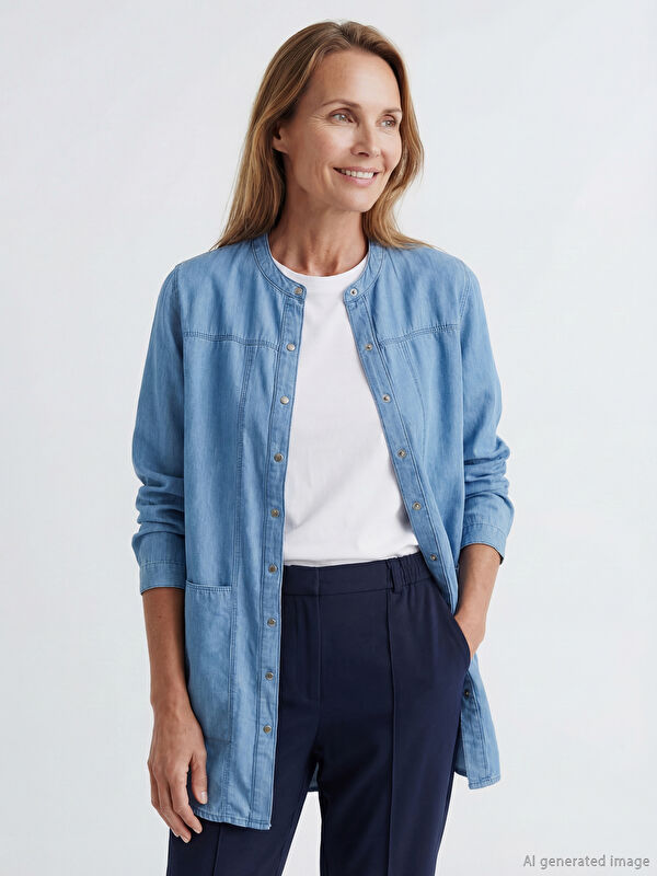 LCW Grace Grandad Collar Women's Denim Tunic