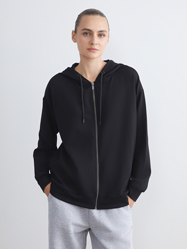 LCW EVERYDAY Kapüşonlu Oversize Kadın Fermuarlı Sweatshirt