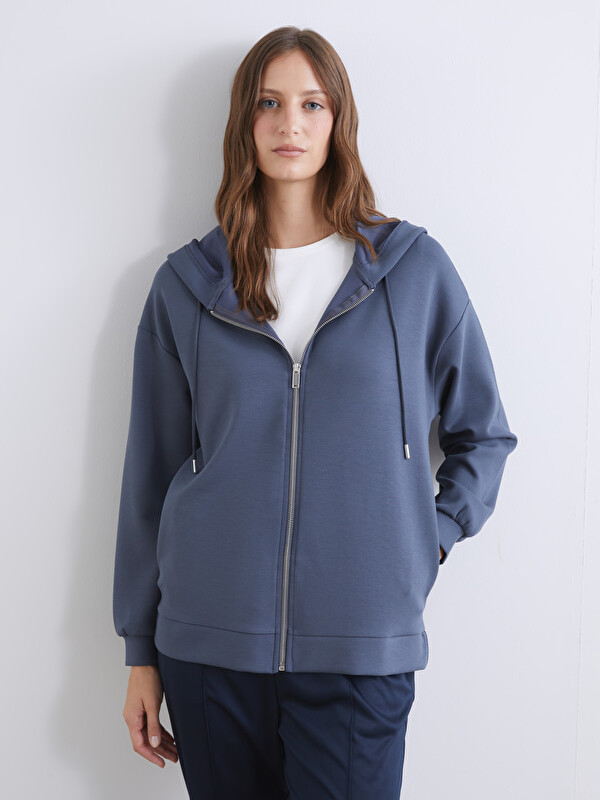LCW EVERYDAY Kapüşonlu Oversize Kadın Fermuarlı Sweatshirt