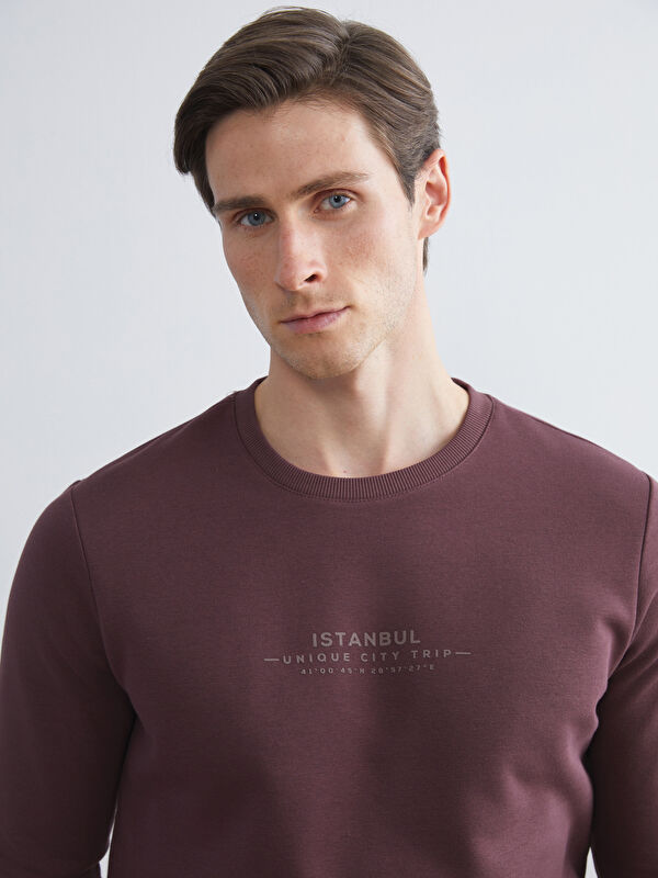 LCWAIKIKI Classic Bisiklet Yaka Baskılı Erkek Sweatshirt