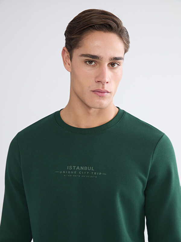 LCWAIKIKI Classic Bisiklet Yaka Baskılı Erkek Sweatshirt