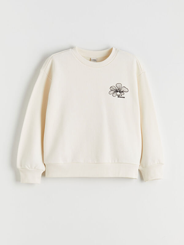 LCW Kids Bisiklet Yaka Çiçekli Kız Çocuk Sweatshirt