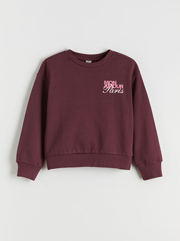 LCW Kids Bisiklet Yaka Baskılı Kalın Kız Çocuk Sweatshirt