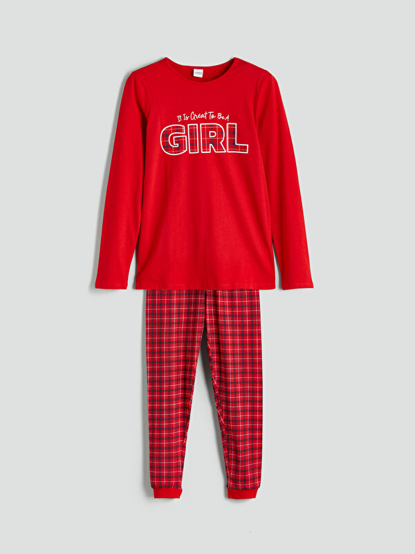 LCW Kids Crew Neck Printed Girls' Pyjamas Set Mother Daughter Combination