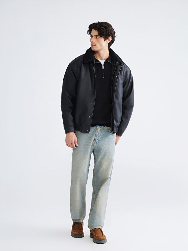 e*h様 main story 2y 2025aw XSIDE Pelüş Yaka Erkek Deri Görünümlü Mont - W5FM32Z8-CVL | LCW