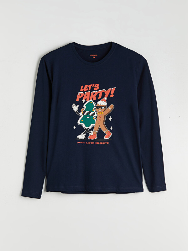 LC WAIKIKI Bisiklet Yaka Baskılı Erkek Pijama Üst