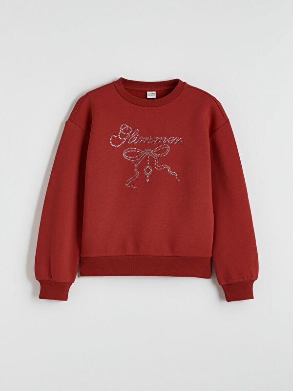 LCW Kids Bisiklet Yaka Taşlı Kız Çocuk Kalın Sweatshirt