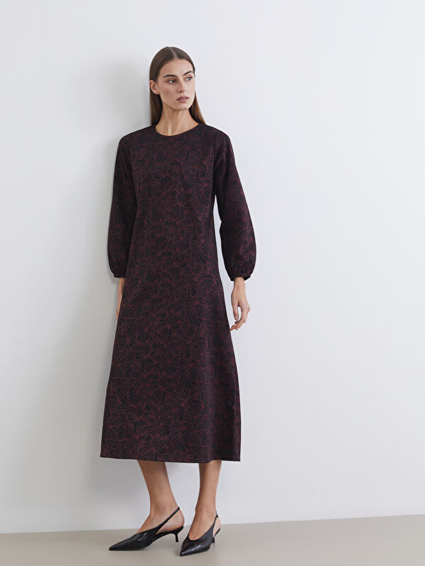 LCW Grace Crew Neck Patterned A-Line Dress