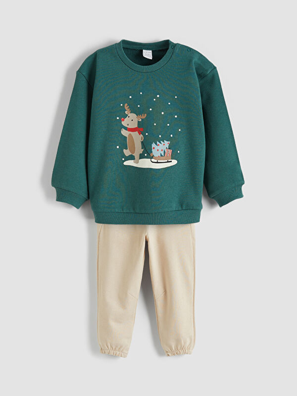 LCW baby Yılbaşı Temalı Erkek Bebek Sweatshirt ve Eşofman Altı