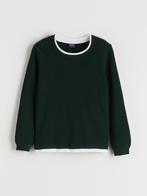 LCW Kids Crew Neck Textured Boys' Knitwear Sweater