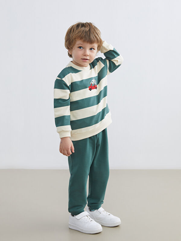 LCW baby Bisiklet Yaka Çizgili Erkek Bebek Sweatshirt ve Eşofman Alt 2'li