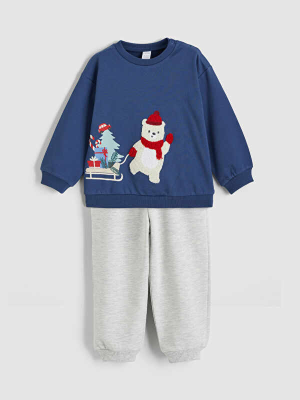 LCW baby Yılbaşı Temalı Erkek Bebek Sweatshirt ve Eşofman Altı