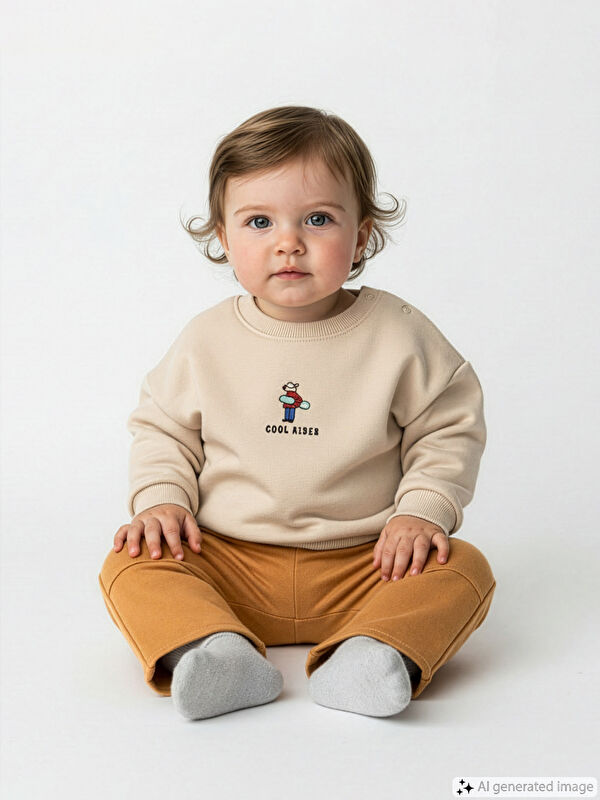 LCW baby Bisiklet Yaka Erkek Bebek Sweatshirt ve Eşofman Altı