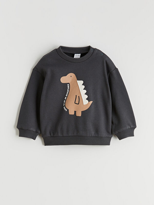 LCW baby Bisiklet Yaka Dinozor Baskılı Erkek Bebek Sweatshirt