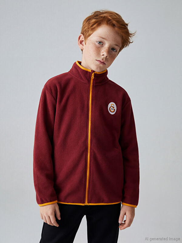 LCW Kids Dik Yaka Galatasaray Nakışlı Erkek Çocuk Polar Hırka