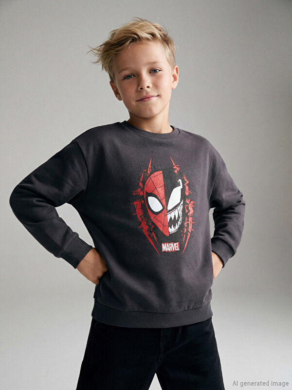 LCW Kids Spider-Man Baskılı Erkek Çocuk Sweatshirt