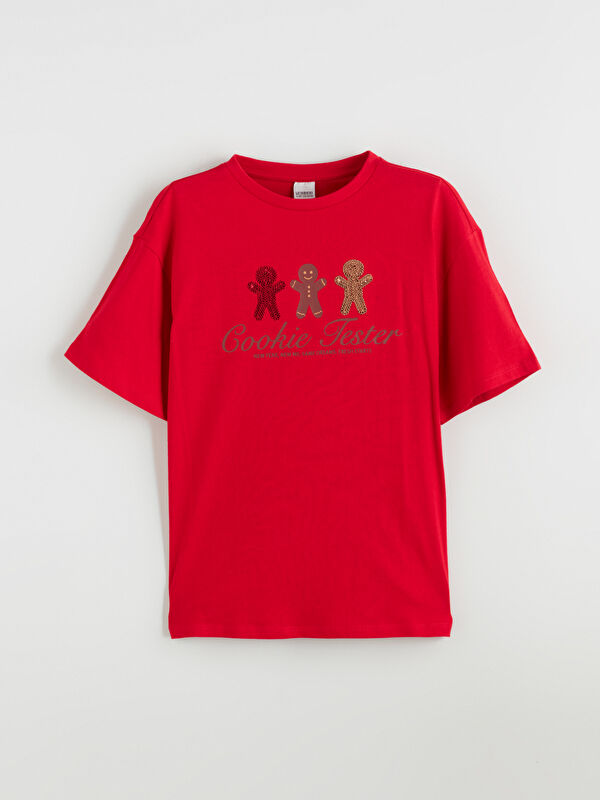 LCW Kids Crew Neck New Year Themed Girls' T-Shirt