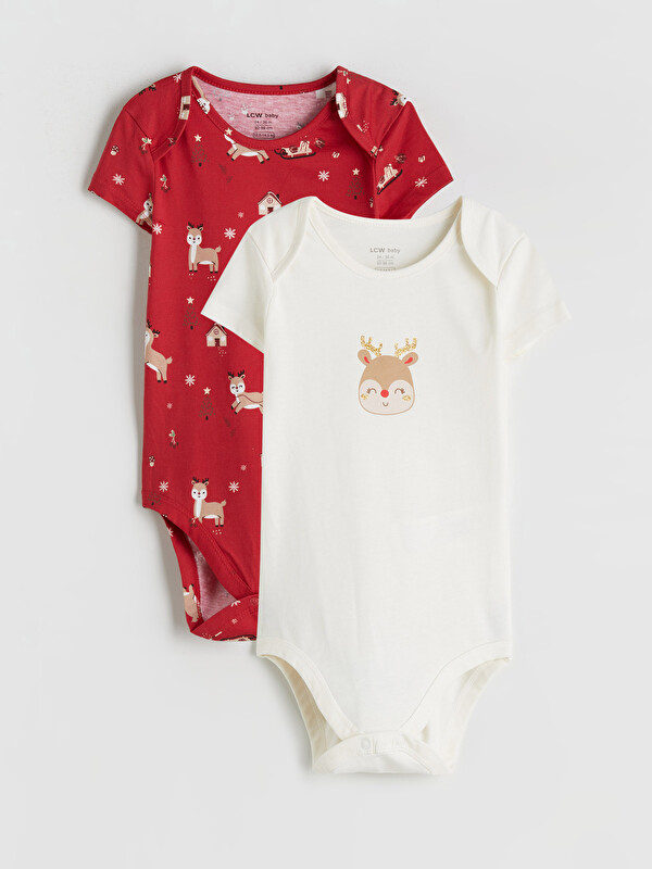 LCW baby Geyik Baskılı Kız Bebek Çıtçıtlı Body 2'li