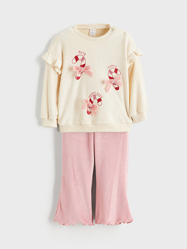 LCW baby Kız Bebek Sweatshirt ve Tayt Pantolon 2'li