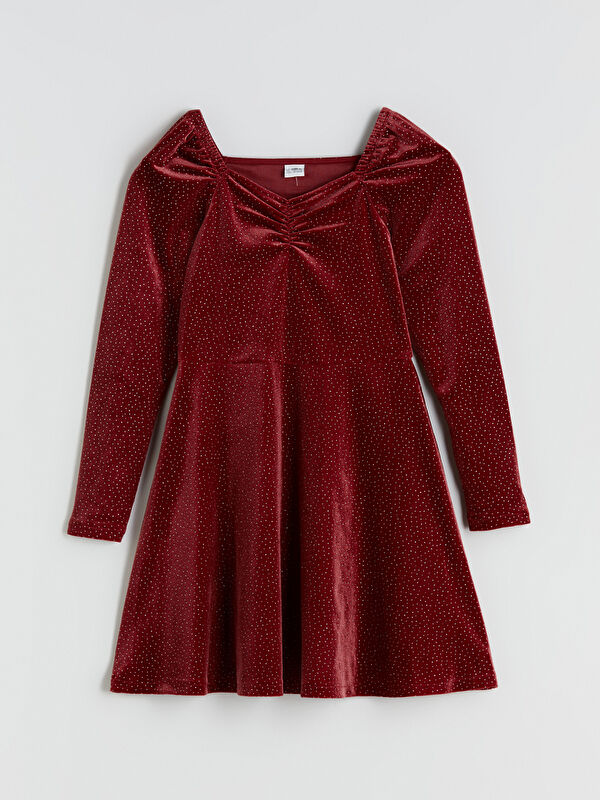 LCW Kids Heart Neck Velvet Girls' Dress