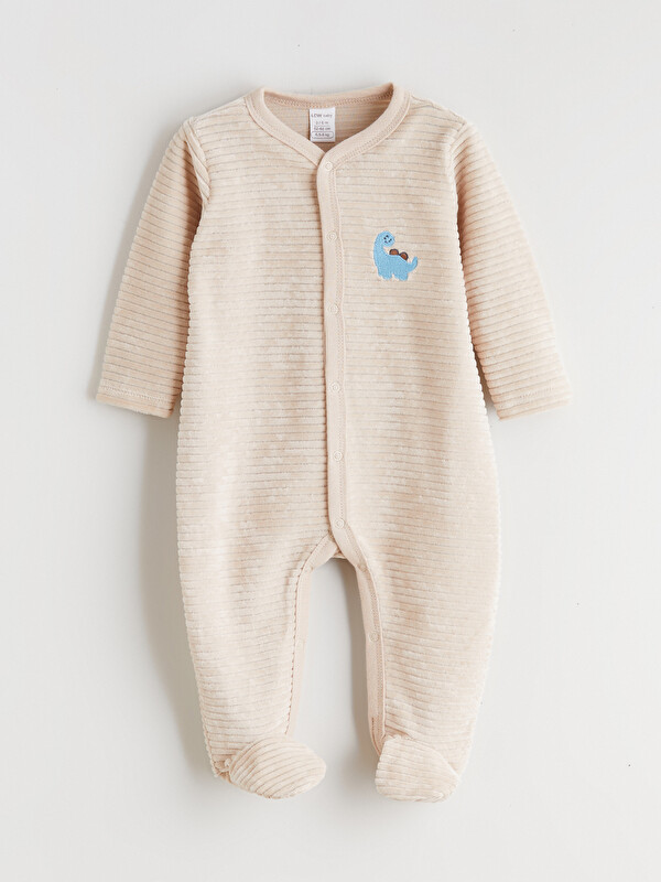 LCW baby V-Neck Embroidered Velvet Baby Boy Jumpsuit