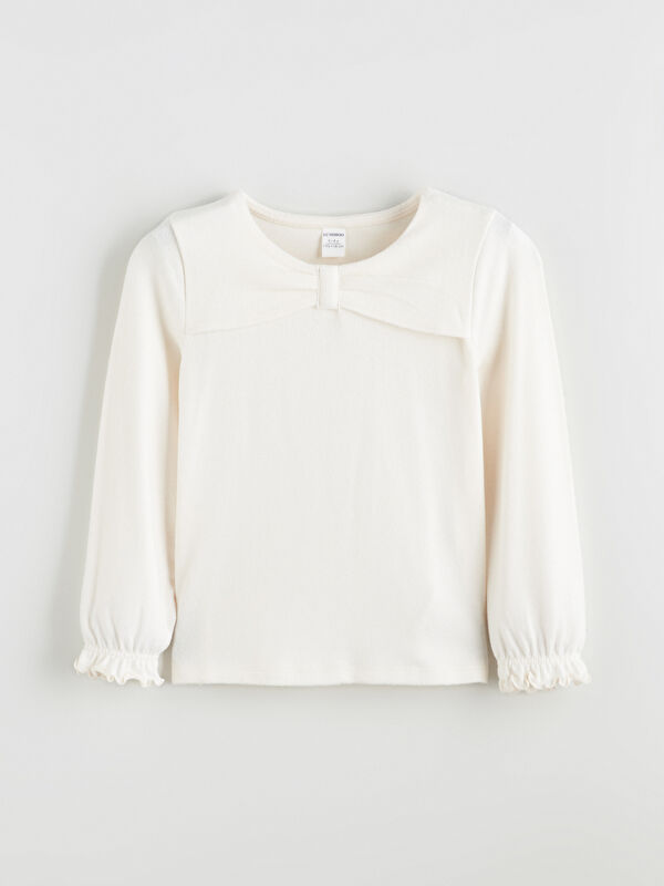 LCW Kids Crew Neck Bow Detailed Girls' T-Shirt