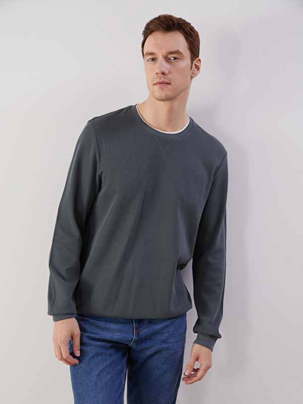 LCW ECO Bisiklet Yaka Ribanalı Erkek Sweatshirt