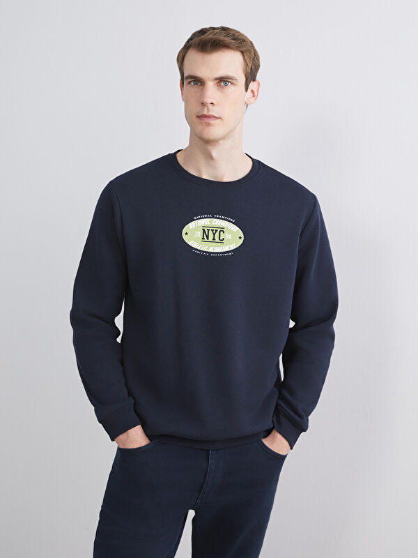 LCW ECO Bisiklet Yaka Baskılı Erkek Sweatshirt