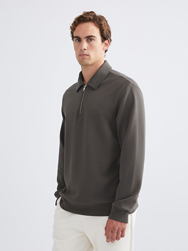 LCW Vision Haki Polo Yaka Erkek Sweatshirt - W5FS87Z8-ZN1 | LCW