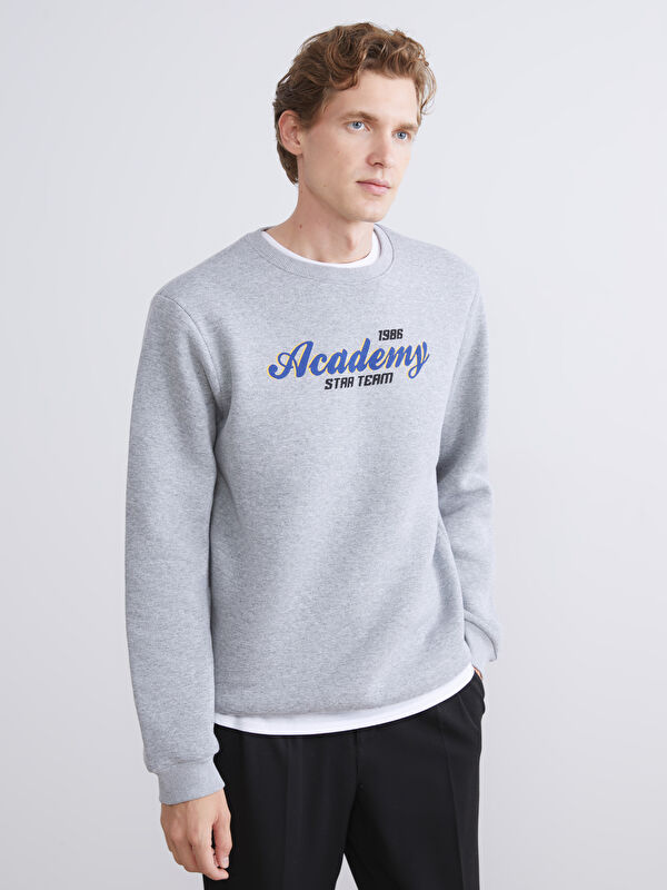 LC WAIKIKI Bisiklet Yaka Baskılı Erkek Sweatshirt