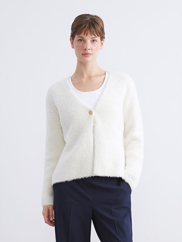 LCWAIKIKI Classic V-Ausschnitt für Damen Plüsch Strickjacke