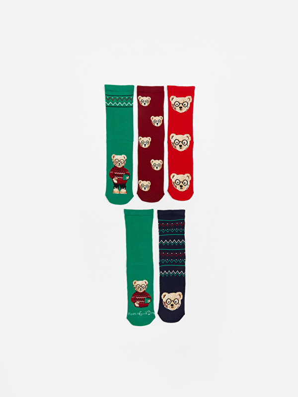 LCW Kids Bear Teddy Patterned Boys' Ankle Socks 5 Pack