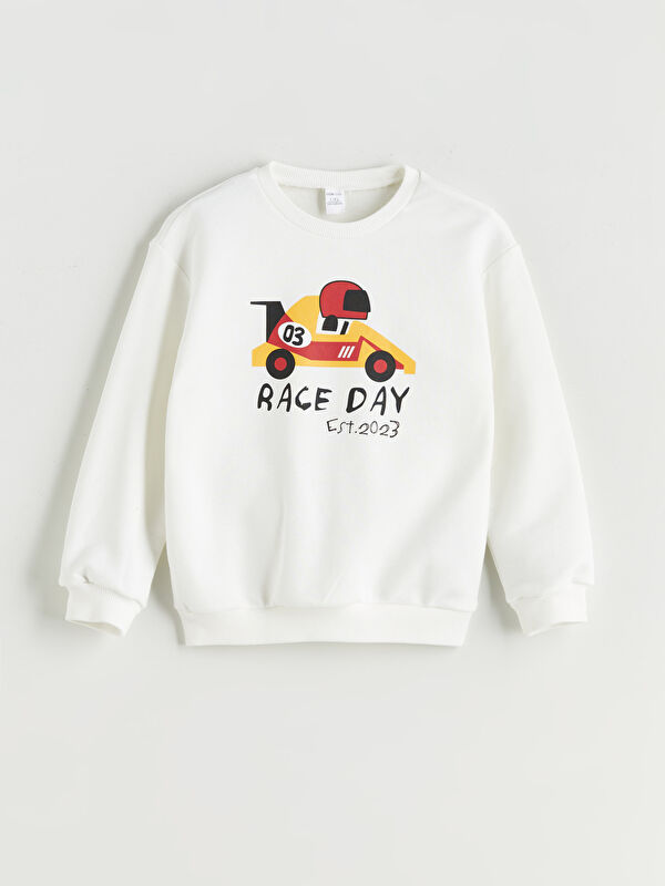 LCW ECO Bisiklet Yaka Baskılı Erkek Çocuk Sweatshirt
